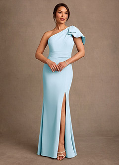 Azazie Haddie Mother of the Bride Dresses Sky Blue Sheath One Shoulder Stretch Crepe Dress image1