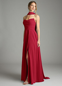 Azazie Ayla Abiti da Damigella Abito A-Line in Chiffon Scollo a Cuore Scarlatto image8