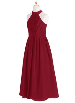Azazie Iman Junior Burgundy A-Line Pleated Chiffon Dress image8