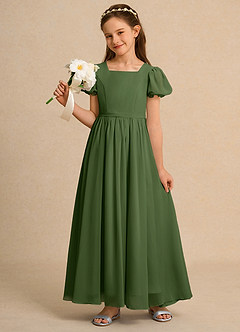 Azazie Joss Flower Girl Dresses Olive A-Line with Sleeves Chiffon Dress image9