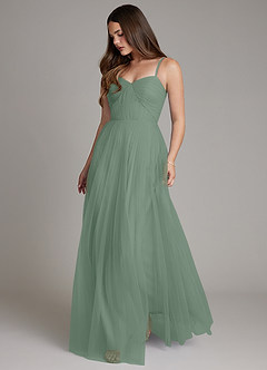 Azazie Teagan Robes de demoiselle d'honneur Robe Trapèze en Tulle Encolure en Forme de Cœur Sauge D'argent image1