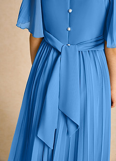 Azazie Gisele Abiti da Ragazza di Fiori Abito A-Line in Chiffon Plissettato Blue Jay image7