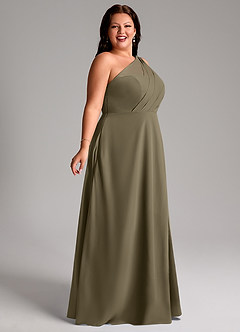 Azazie Phaedra Bridesmaid Dresses Willow Green A-Line One Shoulder Chiffon Dress image9