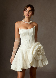 Azazie Kloe Wedding Dresses Antique White Ball-Gown Strapless Floral Jacquard Dress image5
