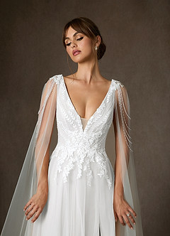 Azazie Goddess Wedding Dresses Diamond White A-Line V-Neck Sequins Tulle Dress image7