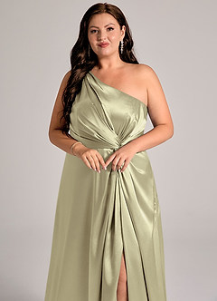 Azazie Brooke Bridesmaid Dresses Moss Green A-Line One Shoulder Metallic Satin Dress image13