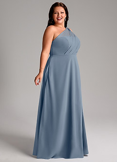 Azazie Phaedra Vestidos de damas de honor Vestido de Crepúsculo de Gasa de Corte en A con Hombro unilateral image9