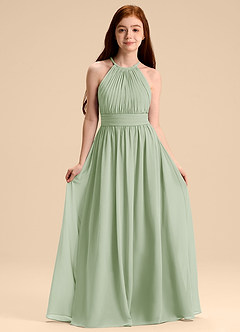 Azazie Malone Junior Dusty Sage A-Line Pleated Chiffon Dress image1