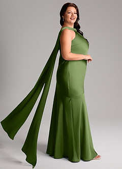 Azazie Kinsley Vestidos de damas de honor Vestido de Enebro de Satén Elástico de Corte Sirena con Corte Lateral image3
