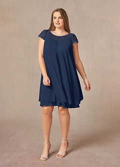 Azazie Tess Kleider für die Brautmutter Empire Pailletten Chiffon Kleid Dunkelmarine image9