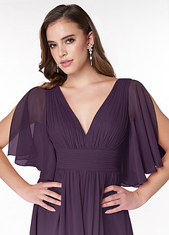 Azazie Temeka Bridesmaid Dresses Plum A-Line Ruched Chiffon Dress image6