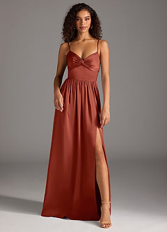 Azazie Zeya Bridesmaid Dresses Terracotta A-Line Pleated Stretch Satin Dress image2