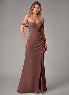 Azazie Haisley Abiti da Damigella Abito Convertibile Tubino in Chiffon a Spalla Scoperta Espresso image3