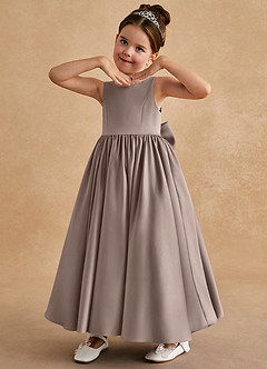 Azazie Bettie Flower Girl Dresses Taupe A-Line Bow Matte Satin Dress image2