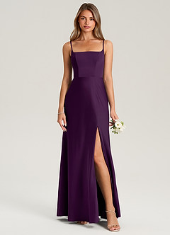 Azazie Lidia Bridesmaid Dresses Grape Mermaid Side Slit Stretch Satin Dress image5