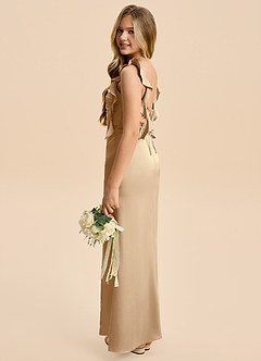 Azazie Jessamine Junior Champagne Sheath Ruched Stretch Satin Dress image5