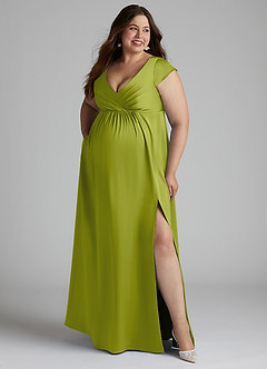 Azazie Allessia Maternity Bridesmaid Dresses A-Line Pleated Stretch Satin Floor-Length Dress image10
