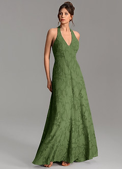 Azazie Nia Bridesmaid Dresses Olive A-Line Corset Floral Burnout Dress image3