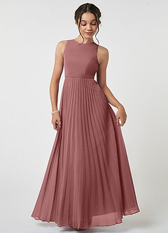 Azazie Lindie Junior Desert Rose A-Line Pleated Chiffon Dress image1