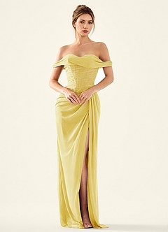 Seraphinalyn Amarillo Pastel Vestido de fiesta de gasa con acabado satinado image6