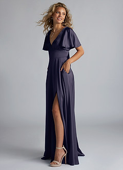 Azazie Kimber Bridesmaid Dresses Stormy A-Line Ruched Stretch Satin Dress image6