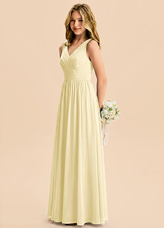 Azazie Kora Junior Lemon Sorbet A-Line Pleated Chiffon Dress image1