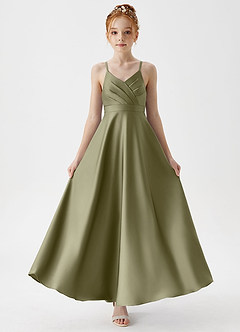 Azazie Avelina Junior A-Linie Plissee Stretch-Satin Kleid Pistazie image5