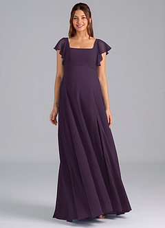 Azazie Bondi Probar vestidos en casa Vestido de Corte En A Volante Hasta el suelo Gasa image3