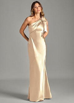Azazie Yuanna Bridesmaid Dresses Gold Mermaid One Shoulder Metallic Satin Dress image5