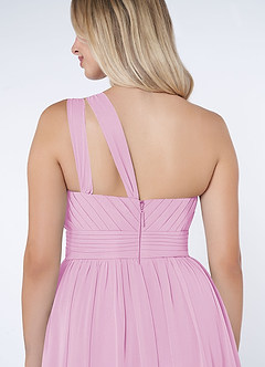 Azazie Molly Final Sale Candy Pink A-Line One Shoulder Chiffon Dress image4
