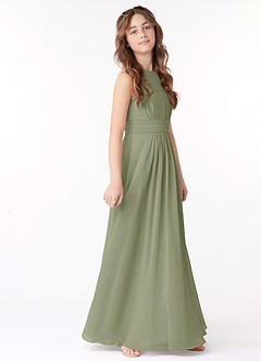 Azazie Bonnie Junior Pistachio A-Line Pleated Chiffon Dress image2
