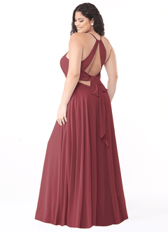 Azazie Evalleen Vestidos de damas de honor Vestido de Merlot de Gasa de Corte en A con Plisado image1