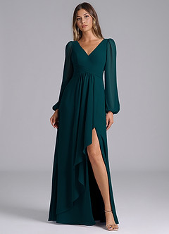 Azazie Omari Bridesmaid Dresses Pine A-Line Long Sleeve Chiffon Dress image1