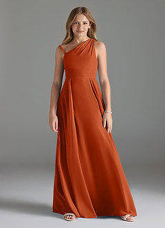 Azazie Dallas Junior Burnt Orange A-Line Pleated Chiffon Dress image1