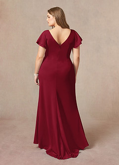 Azazie Peppermint Mother of the Bride Dresses Burgundy Mermaid Scoop Ruched Stretch Crepe Dress image7