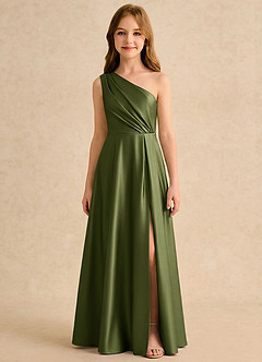 Azazie Puddles Girls Formal Flower Girl Klänningar Klä A-Line i Stretch Satin Ena axeln image6