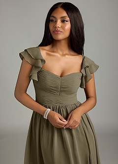Azazie Anaya Bridesmaid Dresses Willow Green A-Line Pleated Chiffon Dress image6