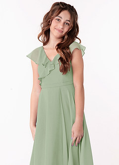 Azazie Posie Junior Dusty Sage A-Line Ruched Chiffon Dress image6