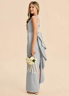 Azazie Emi Junior Silver Sheath Bow Stretch Satin Dress image3