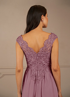 Azazie Amethyst Mother of the Bride Dresses Vintage Mauve A-Line V-Neck Sequins Chiffon Dress image8