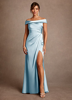 Azazie Bedford Mother of the Bride Dresses Sky Blue Sheath Pleated Stretch Satin Dress image1