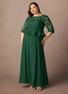Azazie Averie Abiti per la Madre della Sposa Abito A-Line in Chiffon con Scollo a Barca e Paillettes Verde Scuro image10