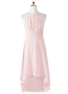 Azazie Linna Junior Blushing Pink A-Line Pleated Chiffon Dress image5
