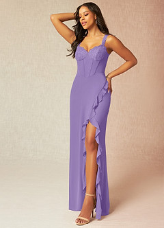 Azazie Camellia Final Sale Tahiti Sheath Lace Chiffon Dress image3