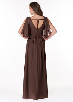 Azazie Temeka Brautjungfernkleider A-Linie Gestreift Chiffon Kleid Ganache image2