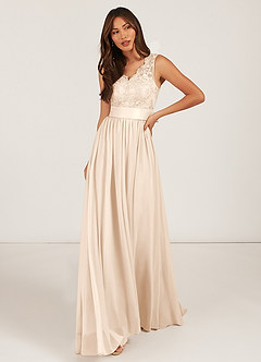 Azazie Gertrude Bridesmaid Dresses White Alabaster A-Line Lace Chiffon Dress image1