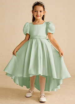 Azazie Zippy Flower Girl Dresses Dusty Sage A-Line with Sleeves Matte Satin Dress image2