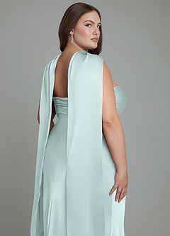 Azazie Saylor Vestidos de damas de honor Vestido Vidrio Marino de Satén Elástico de Corte Sirena con Palabra de honor image19