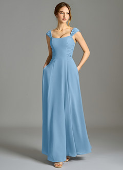 Azazie Oasis Abiti da Damigella Abito A-Line in Chiffon Con Tasche Blu Acciaio image6