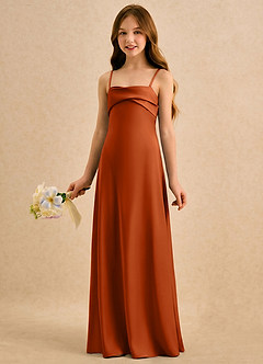 Azazie Mirabella Girls Formal Flower Girl Dresses Burnt Orange Sheath Sweetheart Neckline Stretch Satin Dress image2